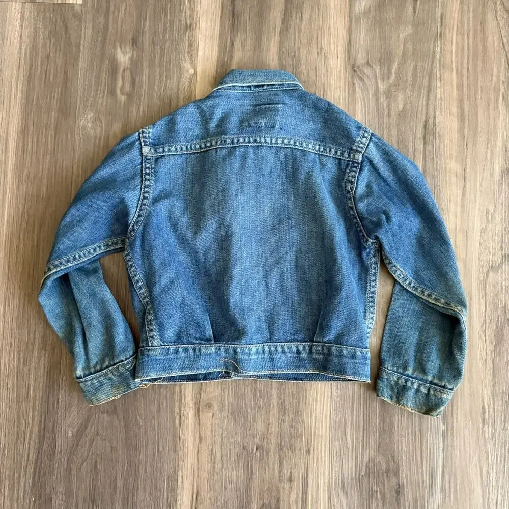 Vintage Wrangler Blue Bell Denim Jean Jacket Sanforized Kids Size 5 USA 1960s